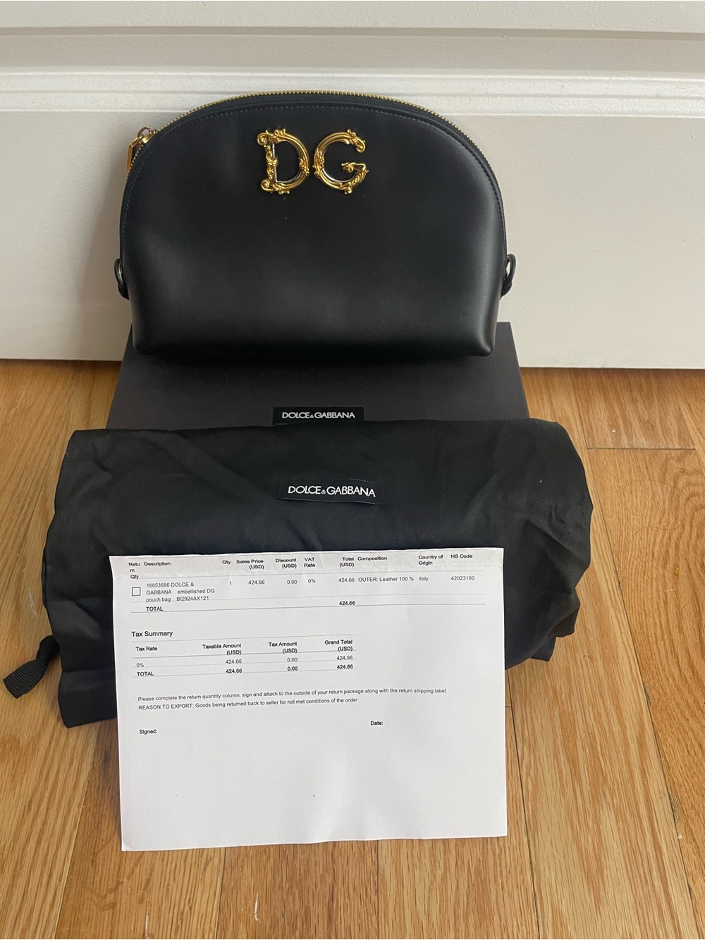 Dolce & Gabbana Black Leather Crossbody with Gold DG Emblem